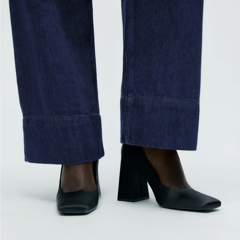Zara SQUARED TOE BLOCK HEEL SHOES. Black. Size 6.5. New with Tags.